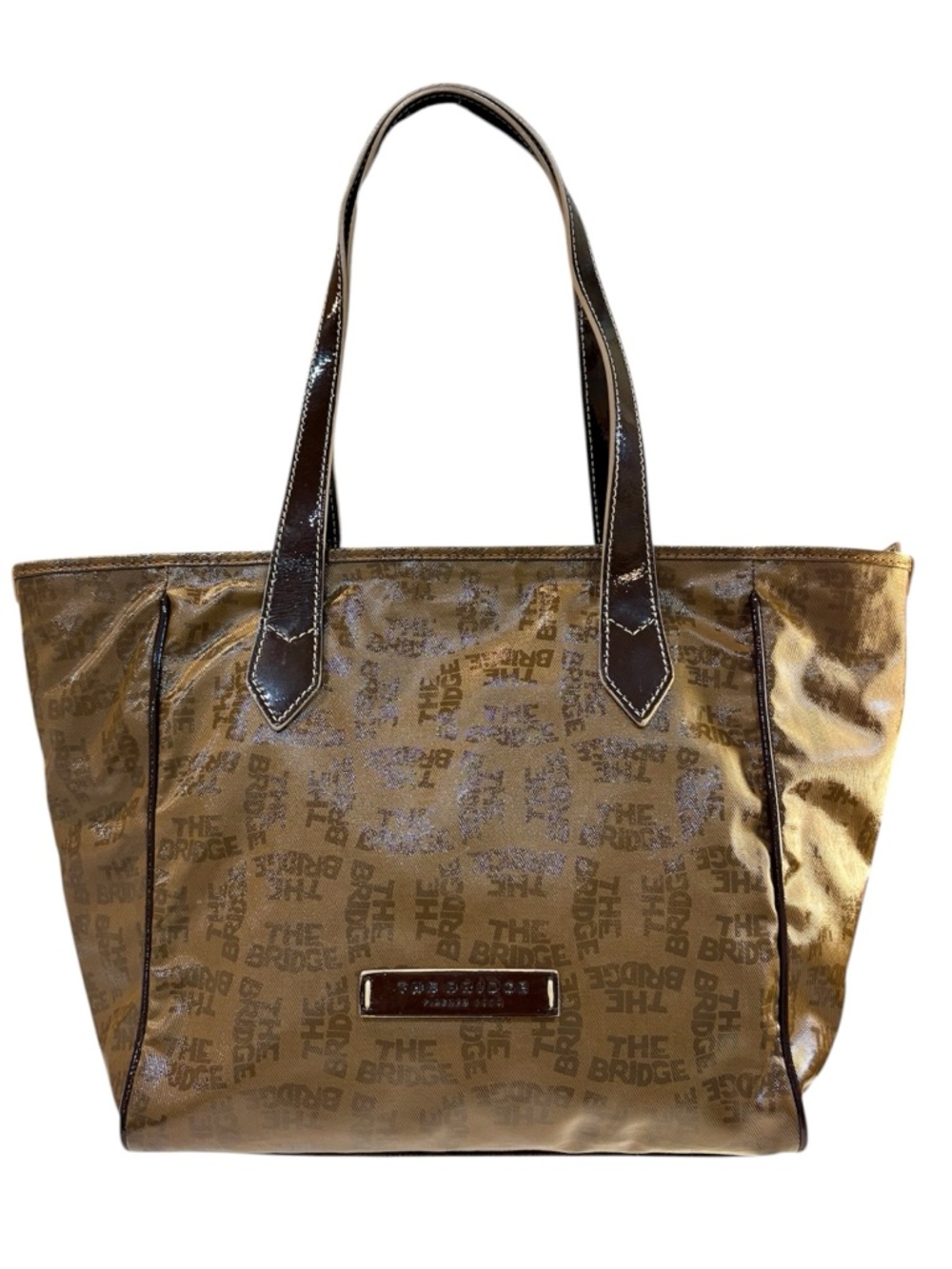 The Bridge Firenze 1969 Italian Tote w Patent Leather Straps & Trim Like New